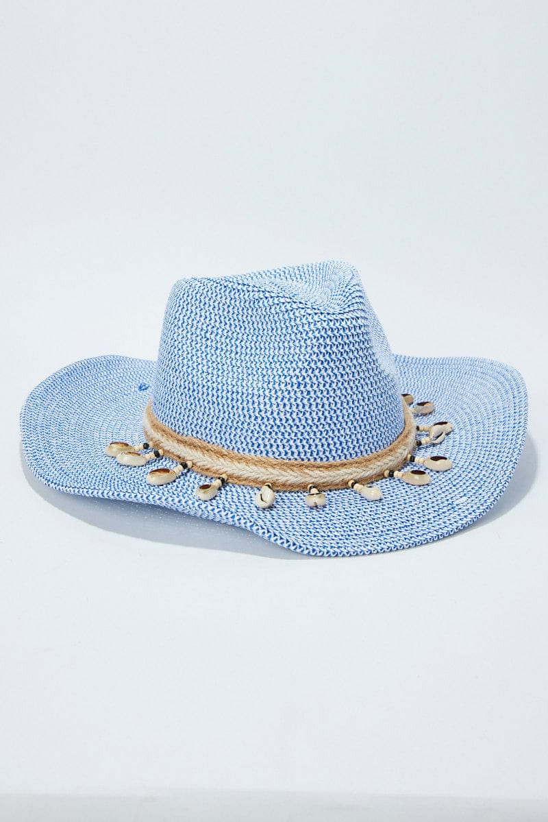 Blue Shell Detail Straw Cowboy Hat