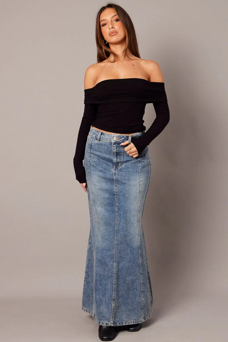 Black Off Shoulder Top Long Sleeve