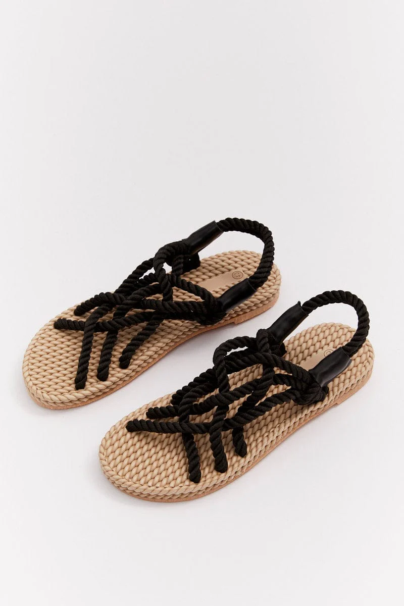 Black Flat Rope Sandals
