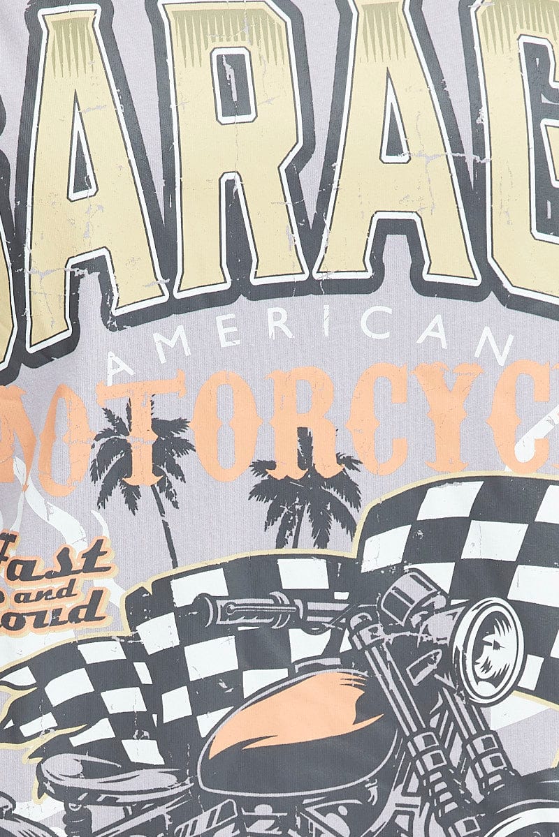 Grey Graphic Tee Short Sleeve Print