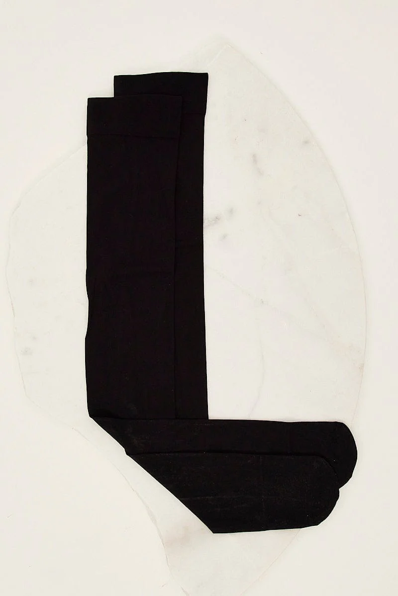Black Solid Over The Knee Socks