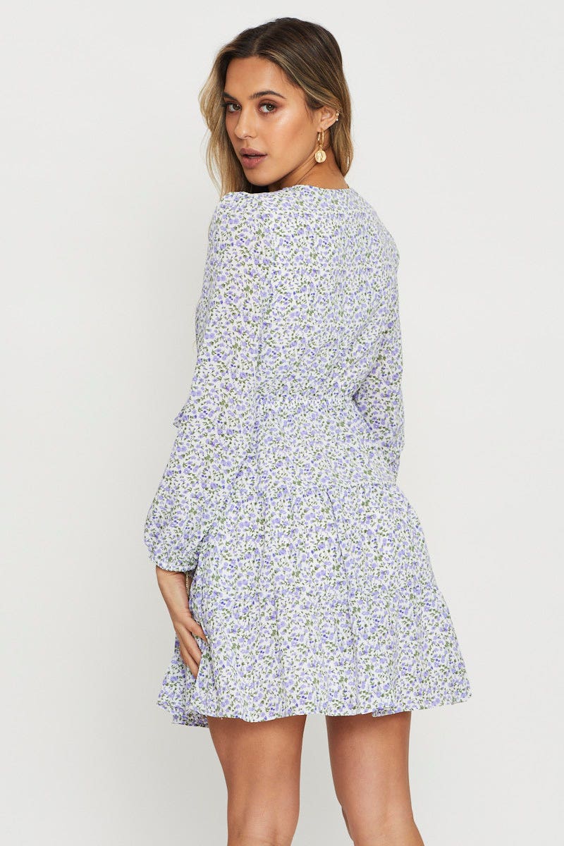 Print Mini Dress Long Sleeve