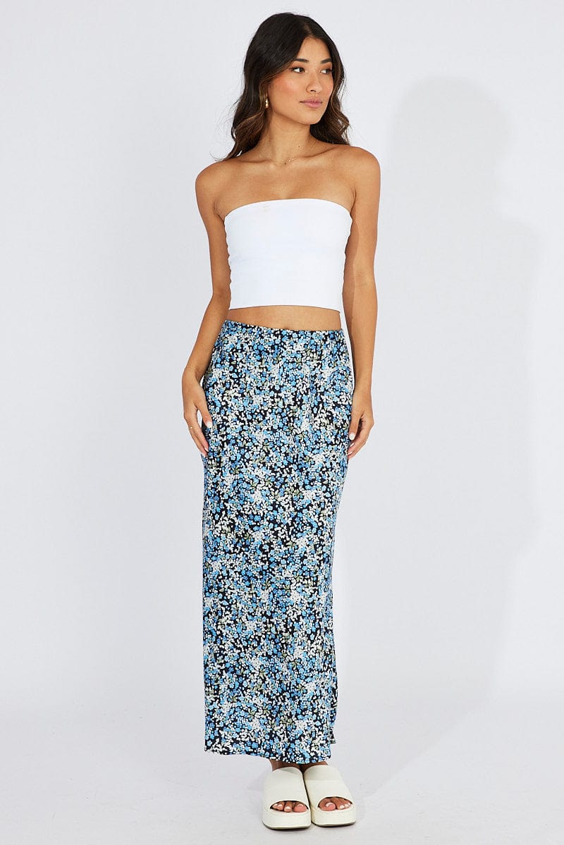 Blue Ditsy Slip Skirt Maxi