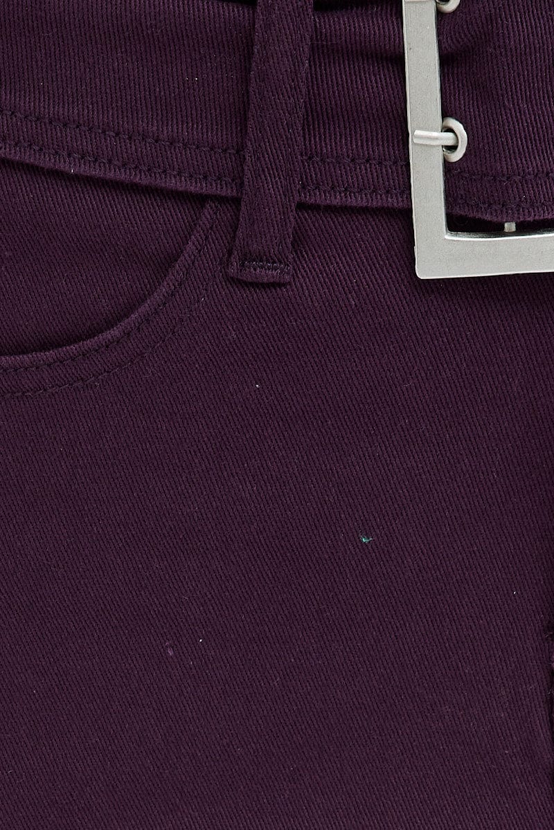 Purple Mini Skirt Belted Low Rise
