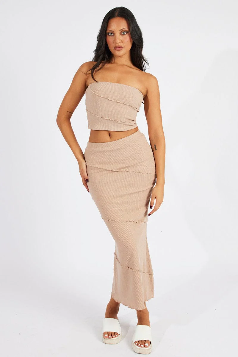 Beige Rib Boobtube Top