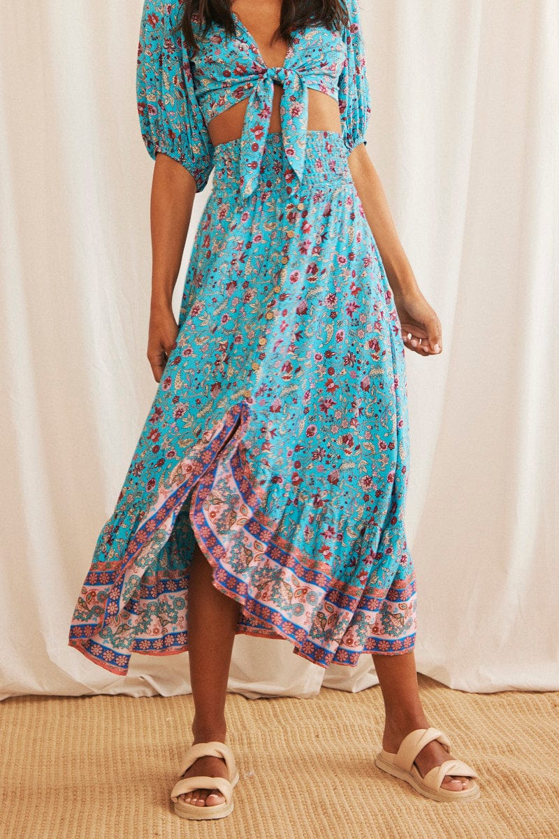 Print Boho Print Maxi Skirt High Rise