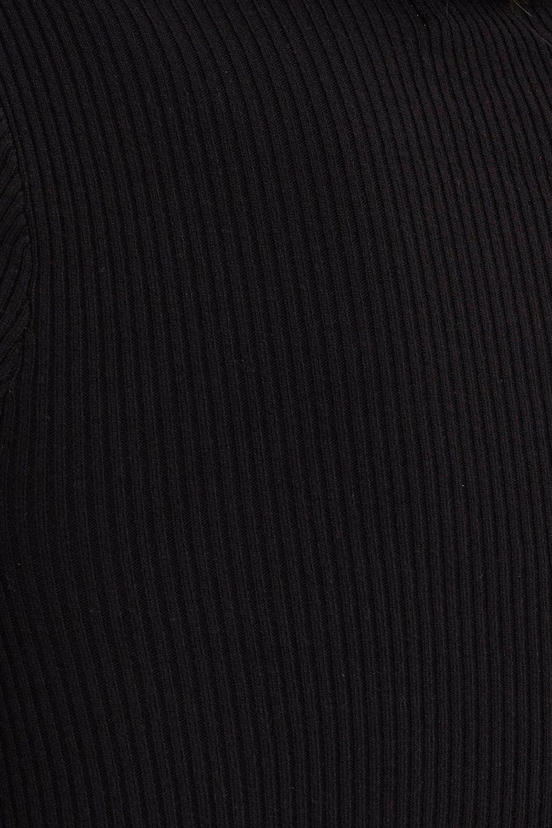 Black Knit Top Long Sleeve Crop V-Neck