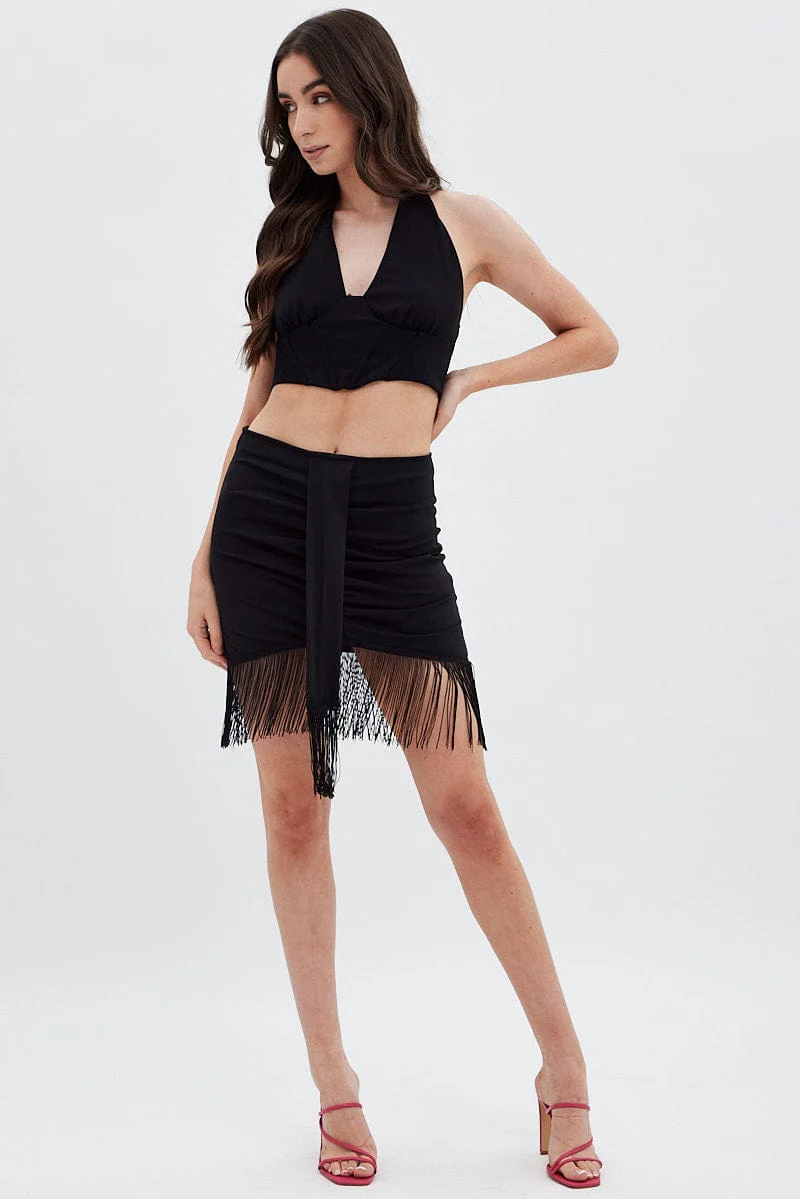 Black Halter Top Back Zip