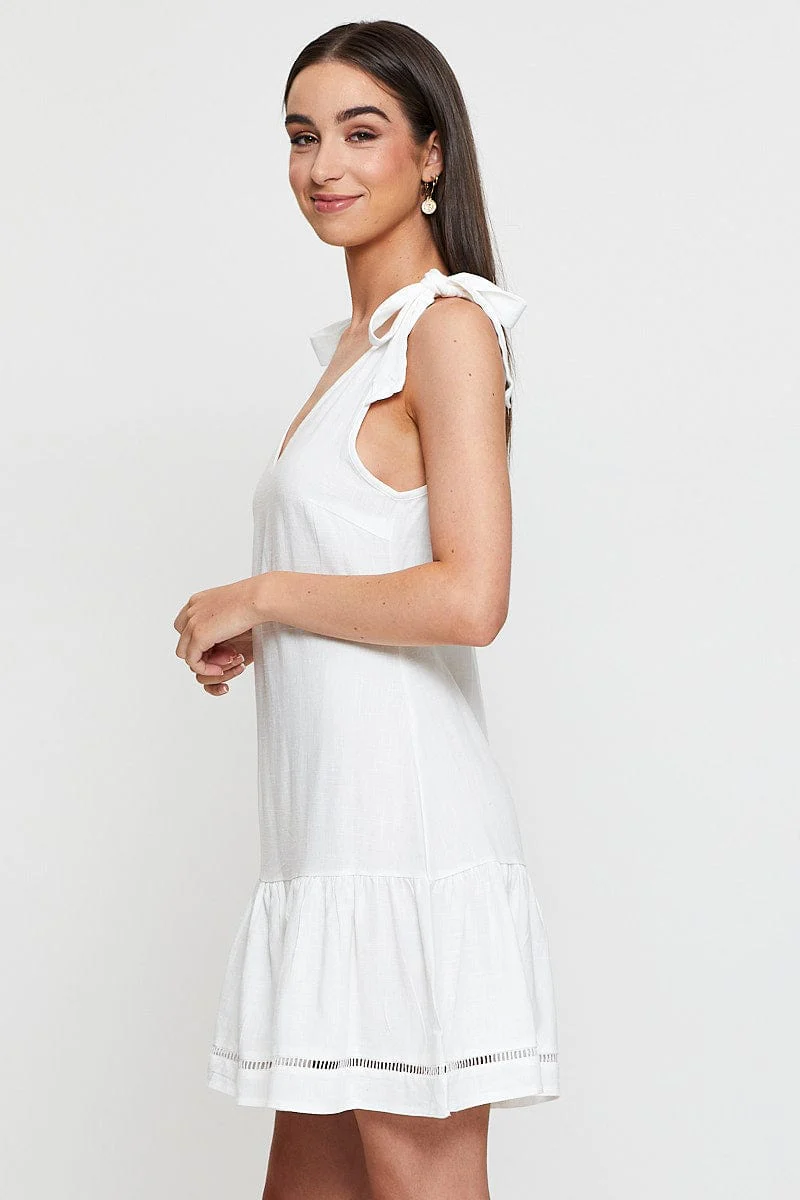 White Mini Dress V Neck
