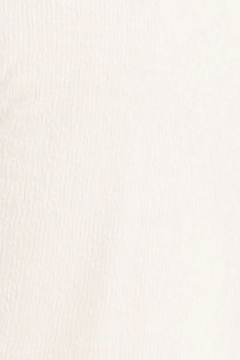 White Long Sleeve Tie Front Textured Tie Top