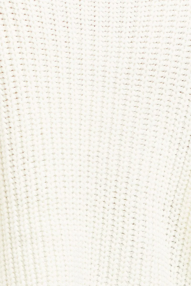 White Knit Top Long Sleeve Oversized Turtleneck Cable