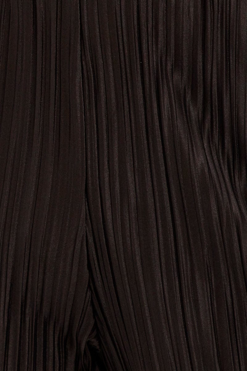 Black Plisse Pants Wide Leg