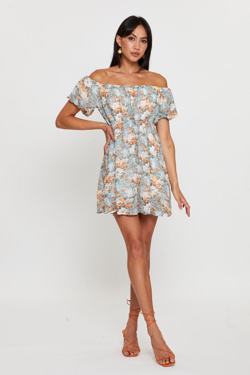 Print Mini Dress Off Shoulder
