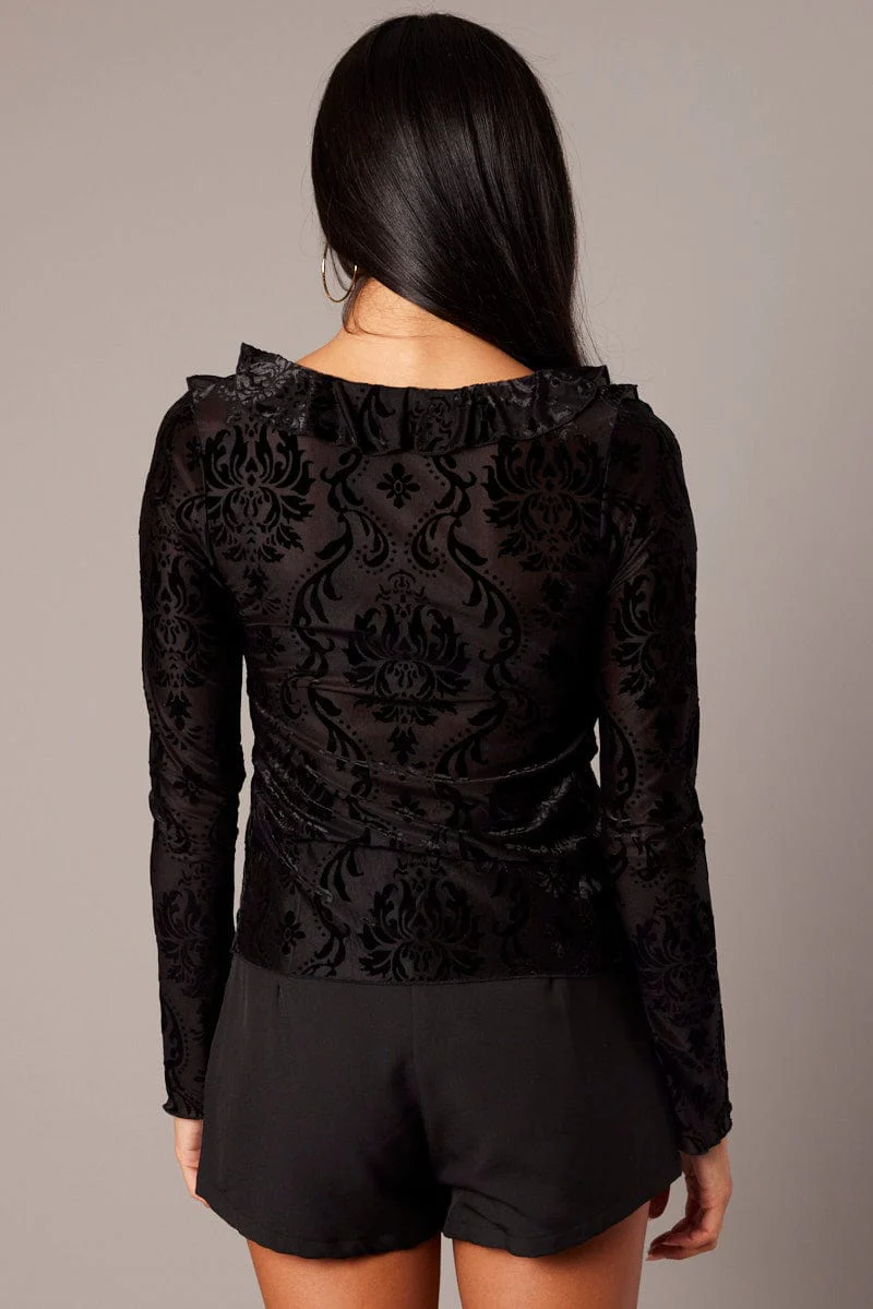 Black Ruffle Cardigan Long Sleeve