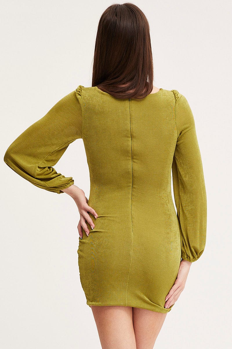 Green Mini Dress Long Sleeve Evening