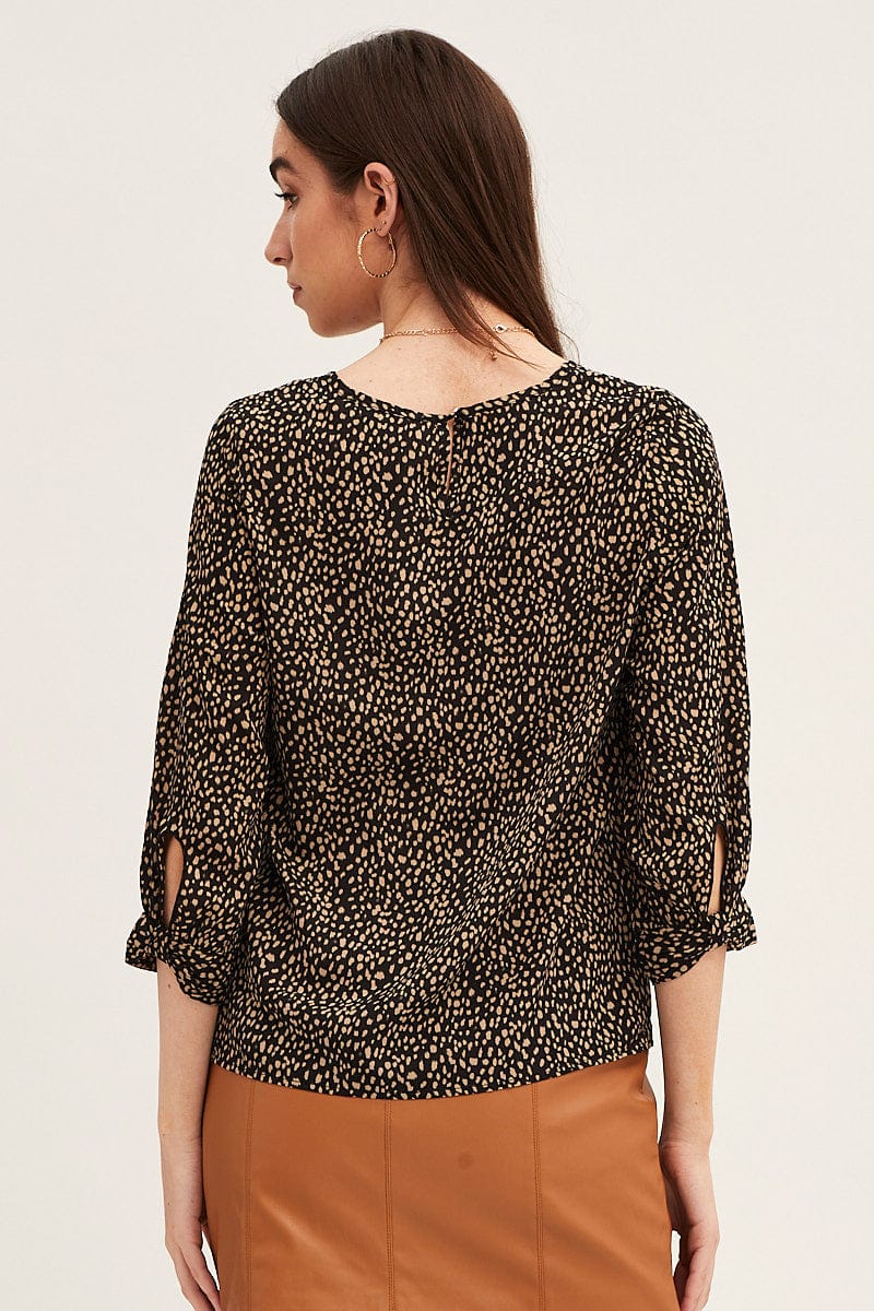 Black Three-Quarter Sleeve Work Wear Top