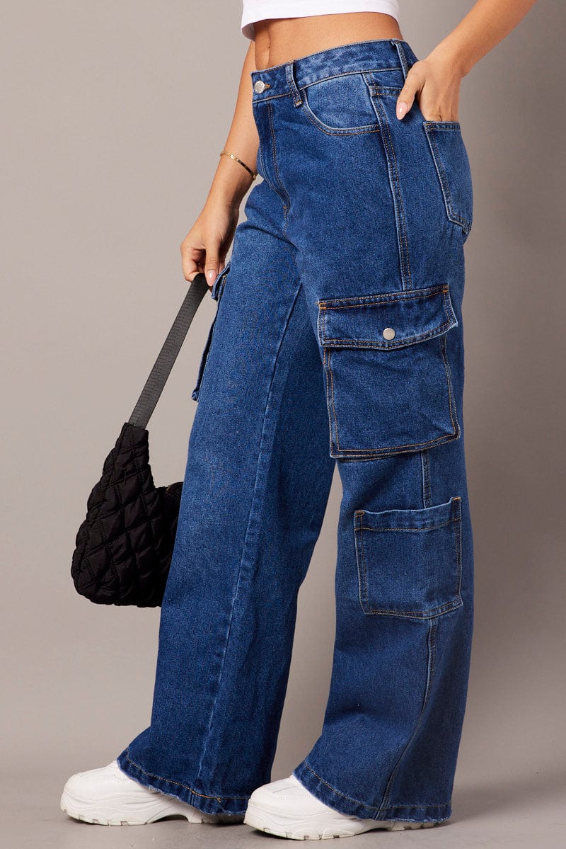 Denim Cargo Jean Mid Rise