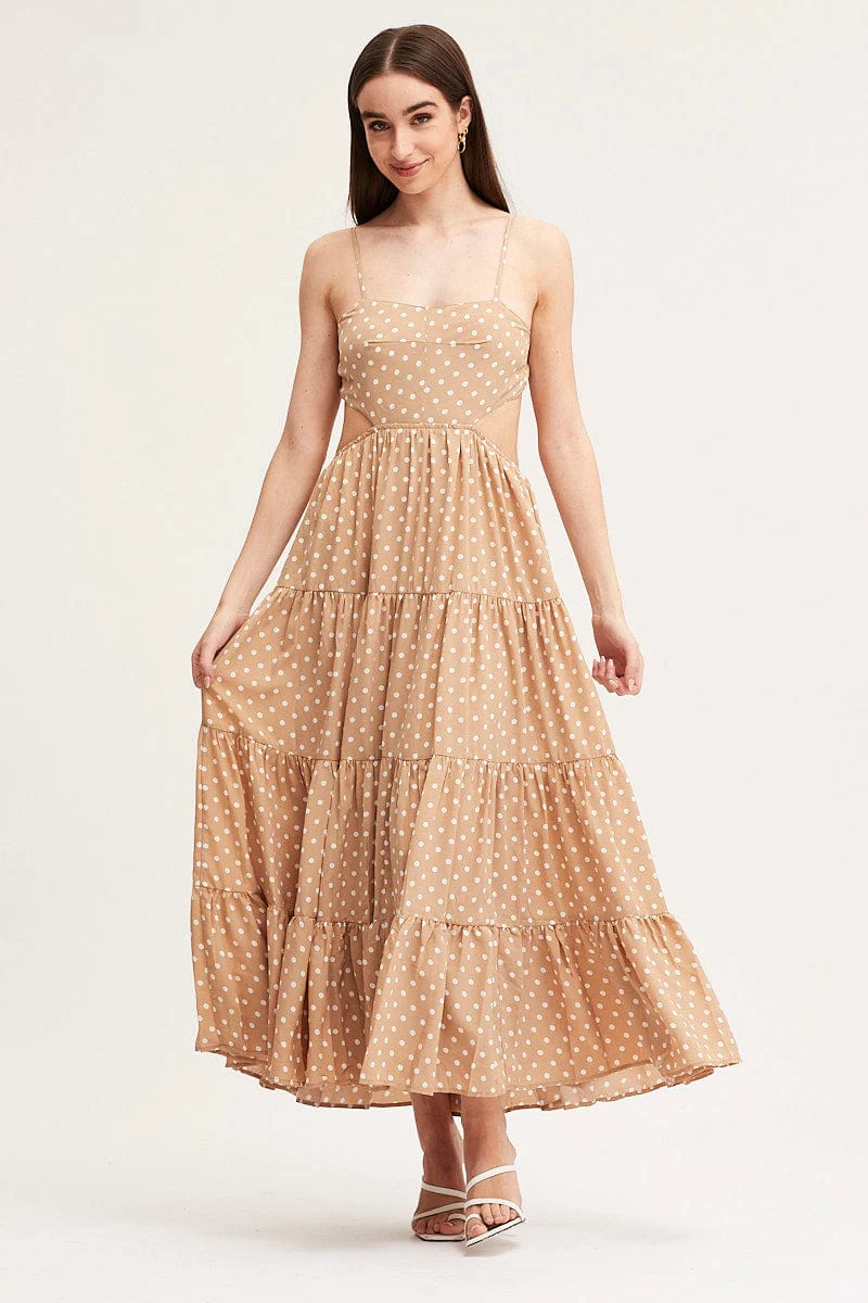 Polka Dot Maxi Dress Sleeveless Evening