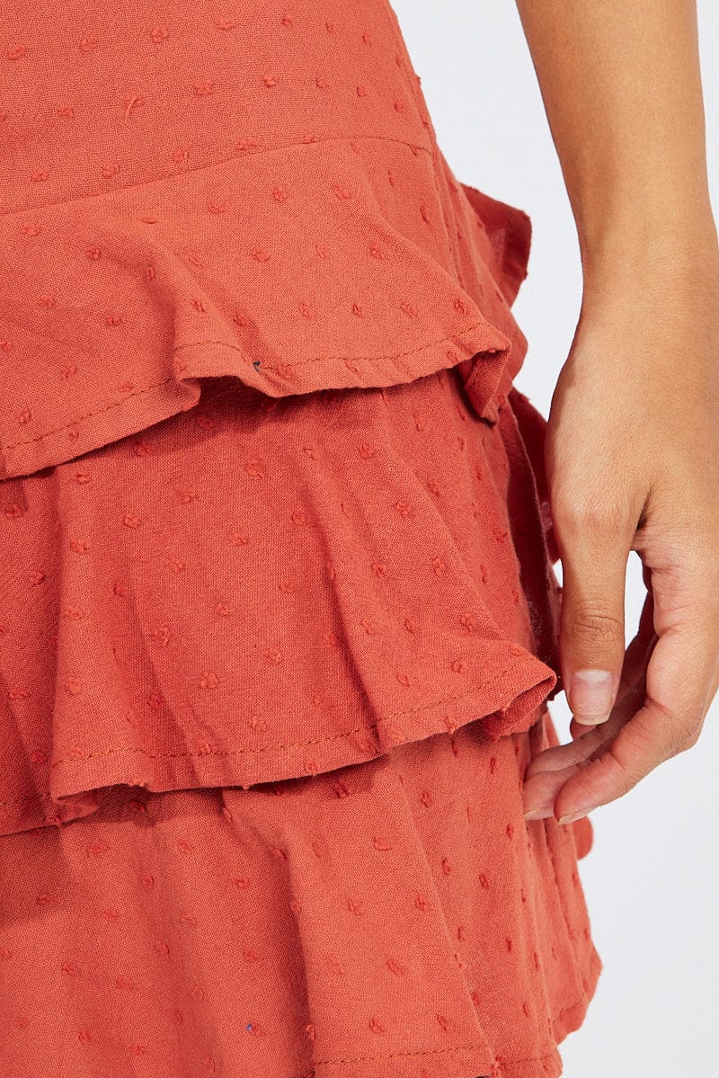 Red Mini Skirt Frilled