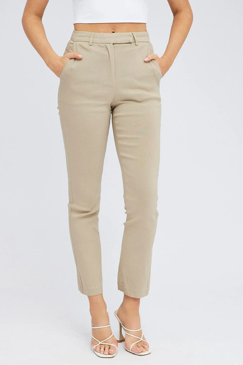 Beige Straight Fit Work Pants