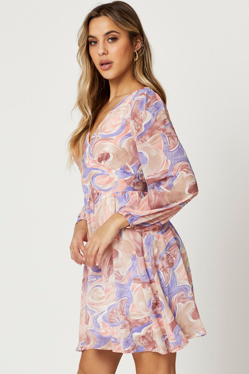 Print Mini Dress Long Sleeve