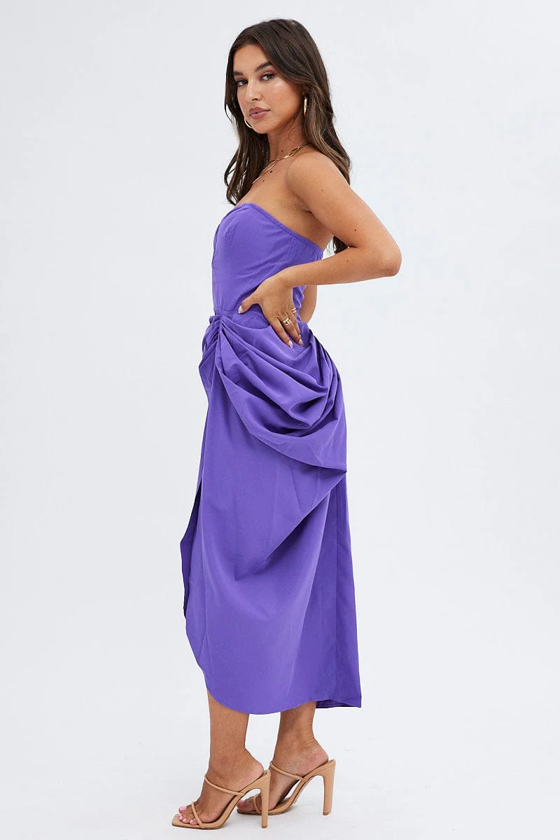 Purple Draped Dress Bandeau Midi