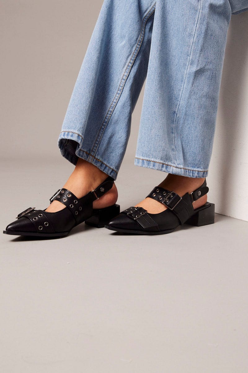 Black Eyelet Detail Sandals