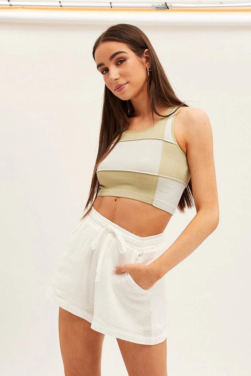 White High Waist Shorts Elastic Waist