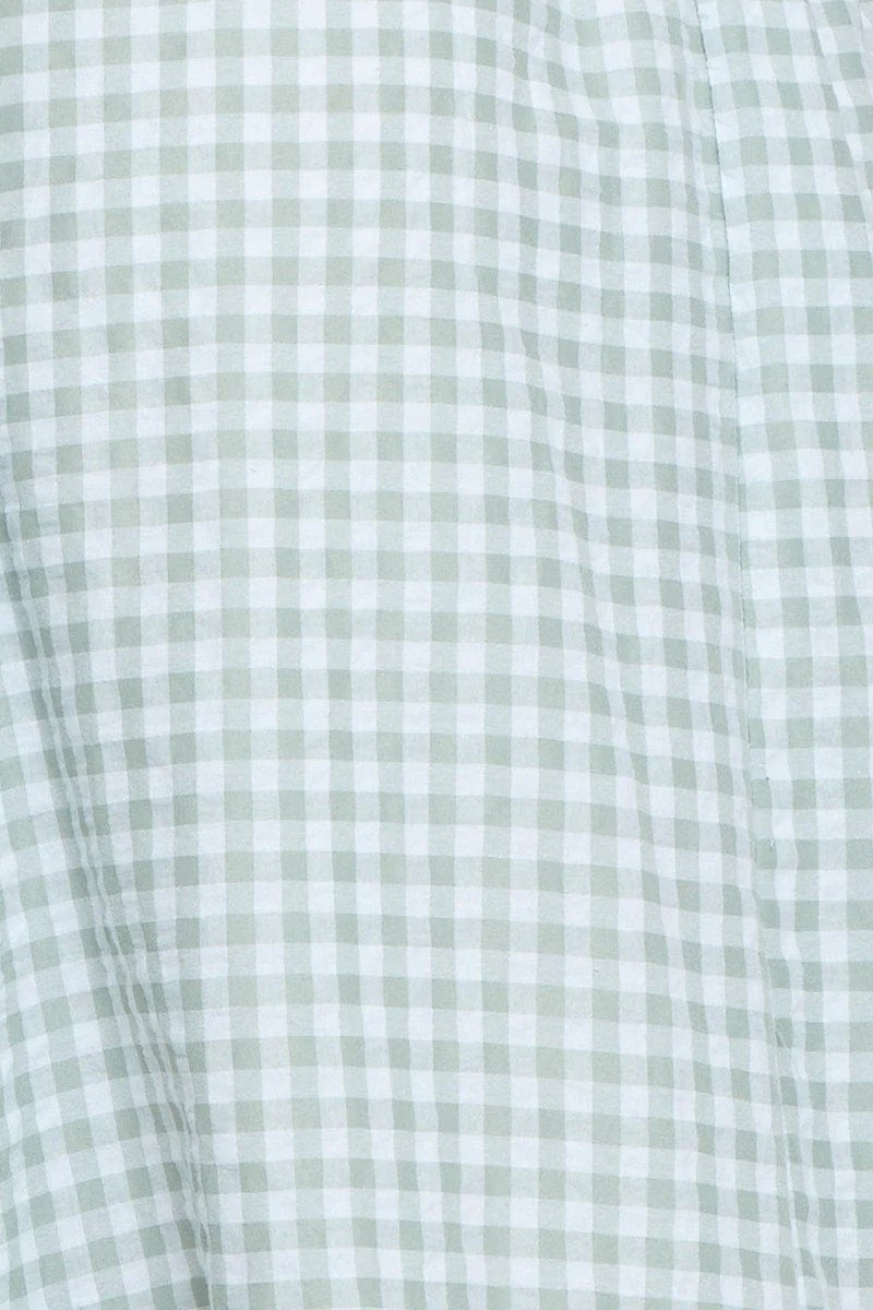 Check Midi Dress Off Shoulder Short Sleeve