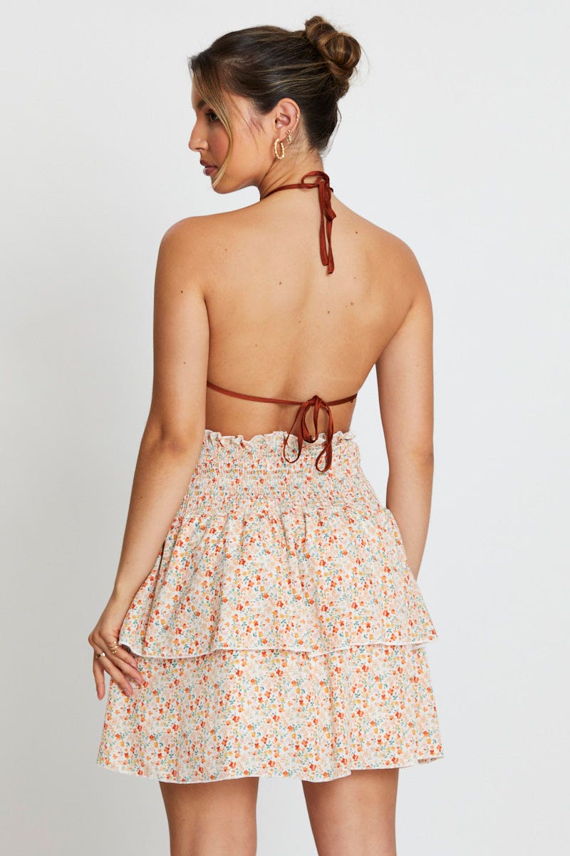 Print Ruffle Skater Skirt