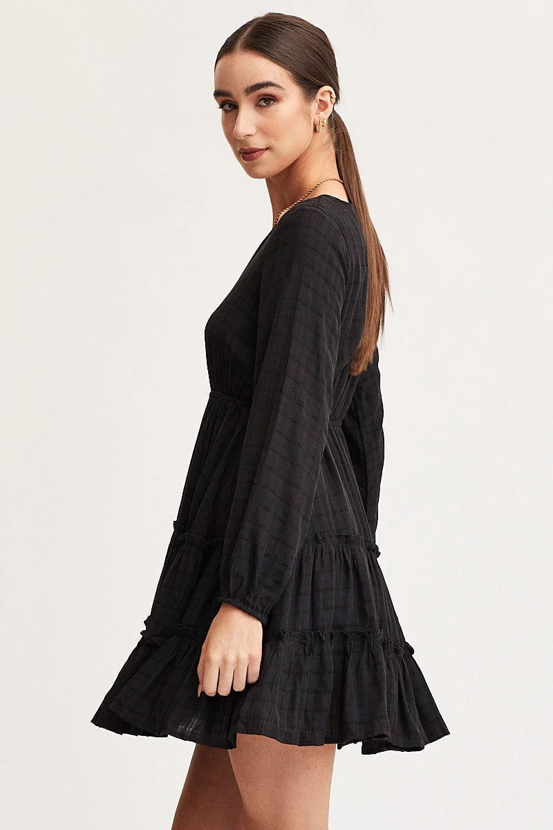 Black Skater Dress Long Sleeve Mini