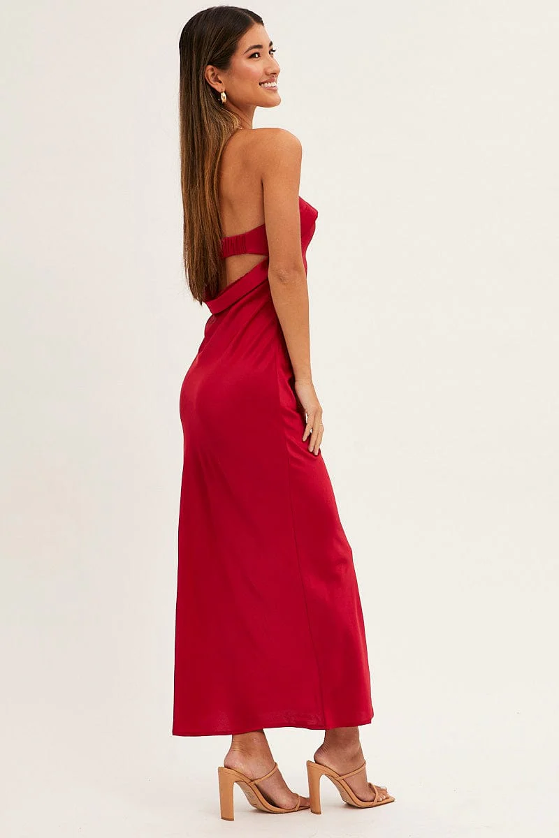 Red Satin Dress Maxi Strapless