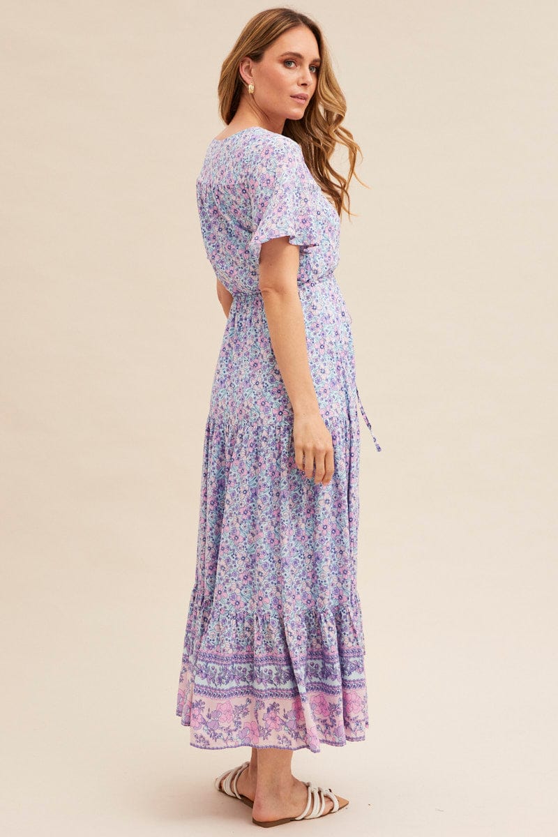 Boho Print Short Sleeve Maxi Dress