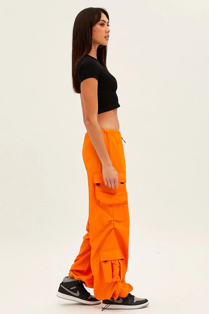 Orange Low Rise Cargo Pants