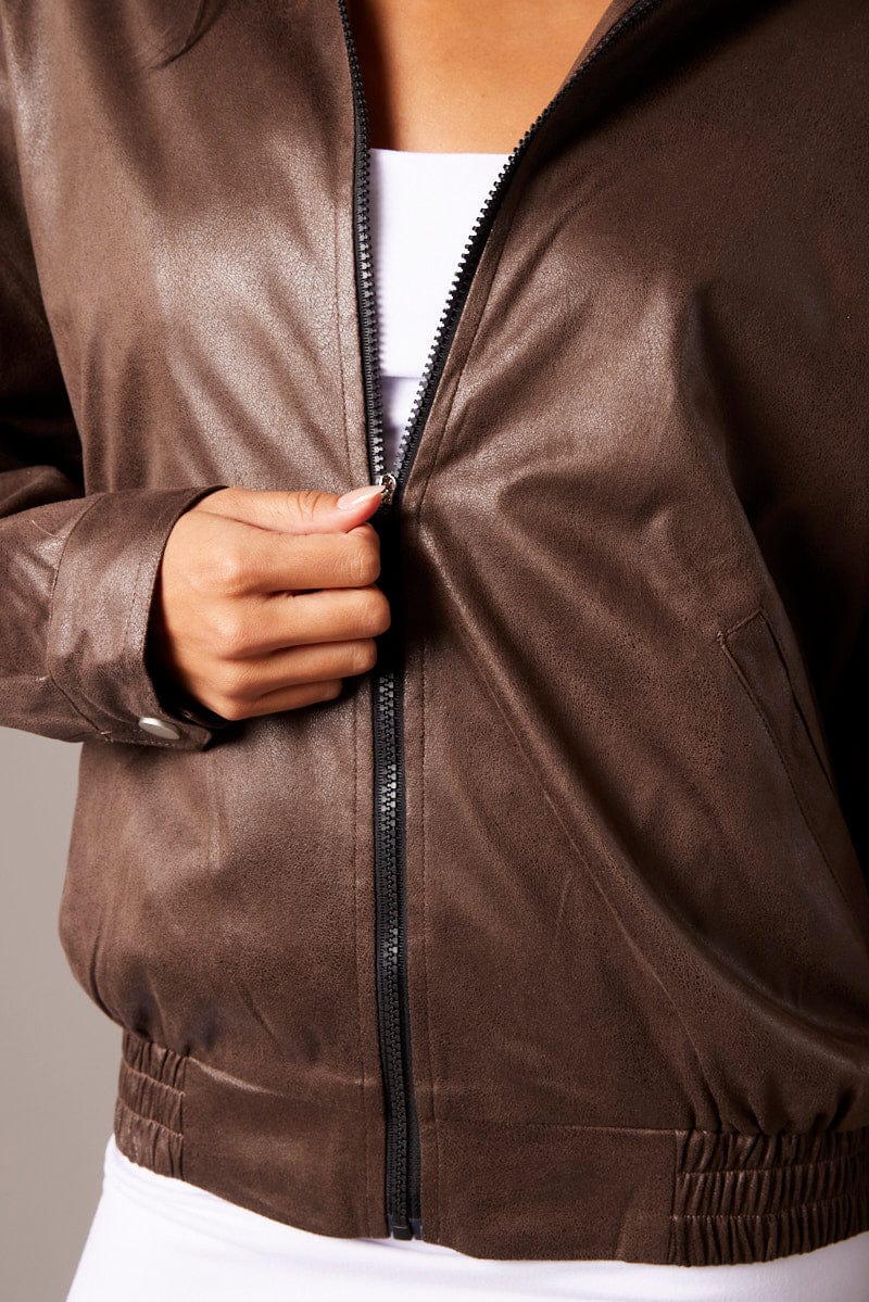Brown Jacket Zip Long Sleeve