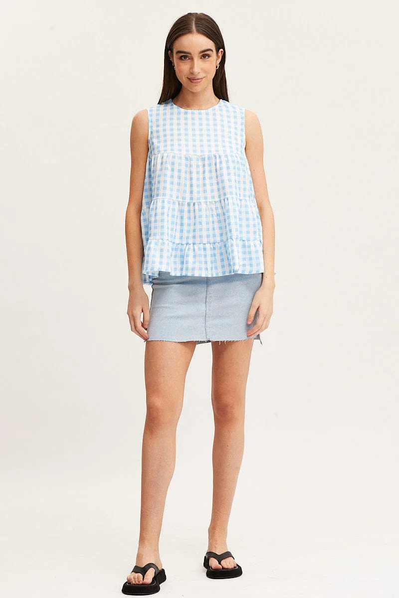 Check Tiered Top Sleeveless