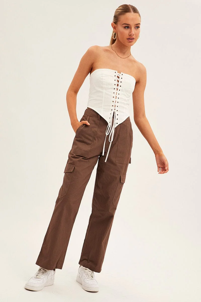 White Front Tie Corset Top