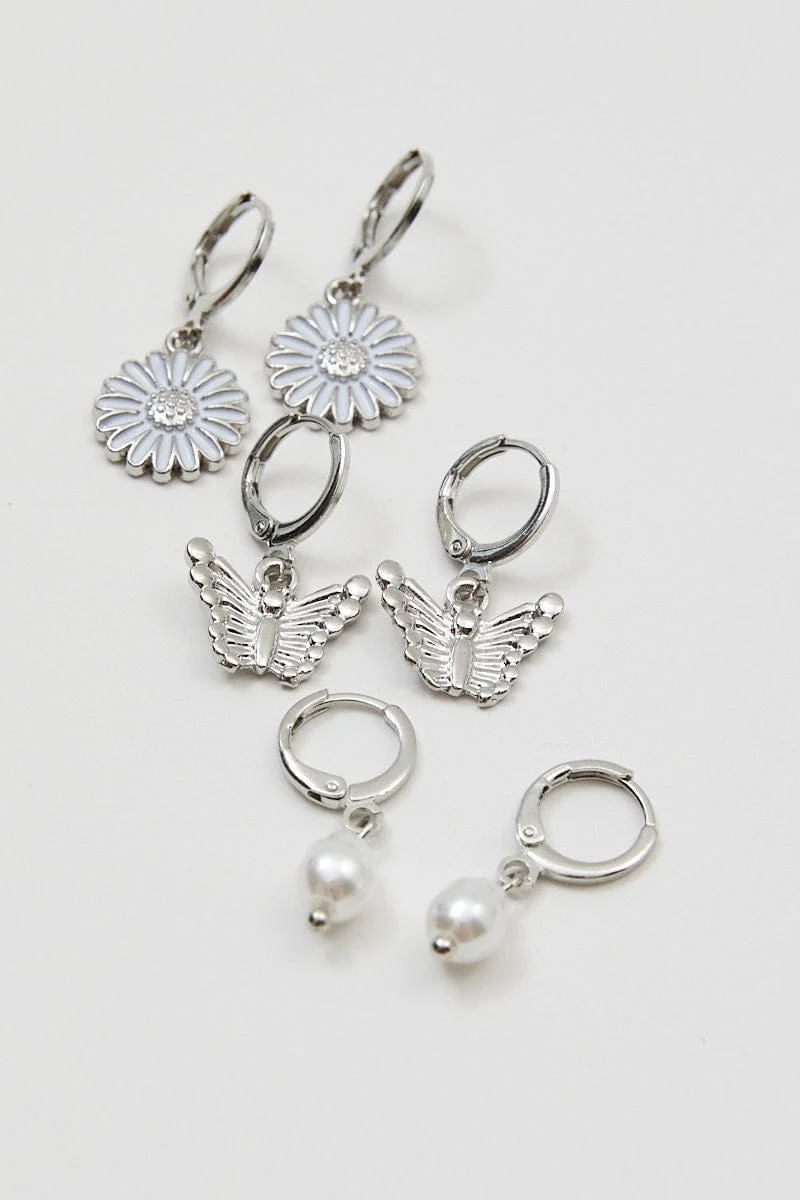 Silver 3 Pack Pretty Earrings