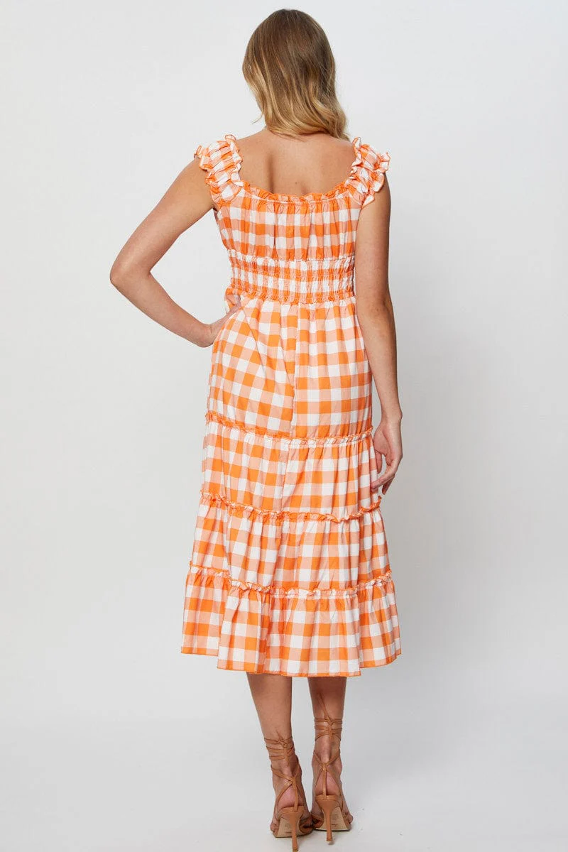 Check A Line Dress Sleeveless Midi