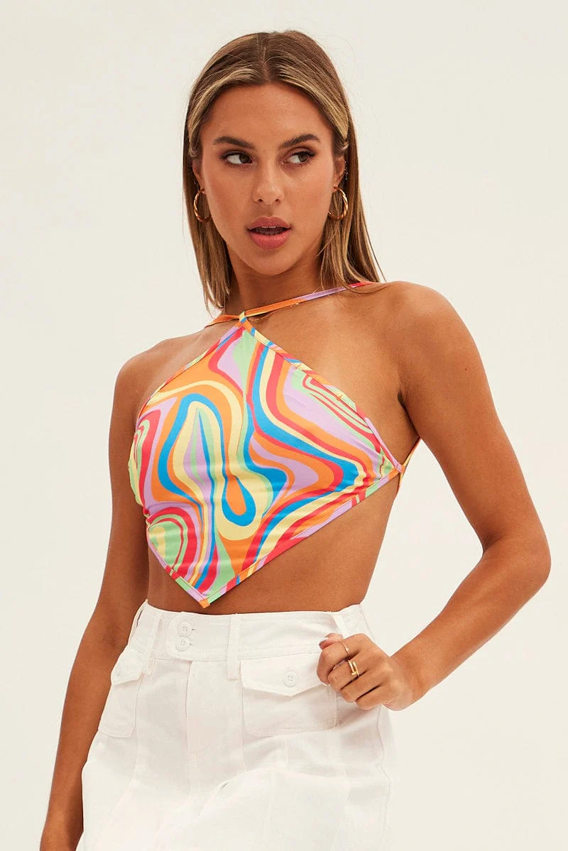 Multi Abstract Scarf Top Backless
