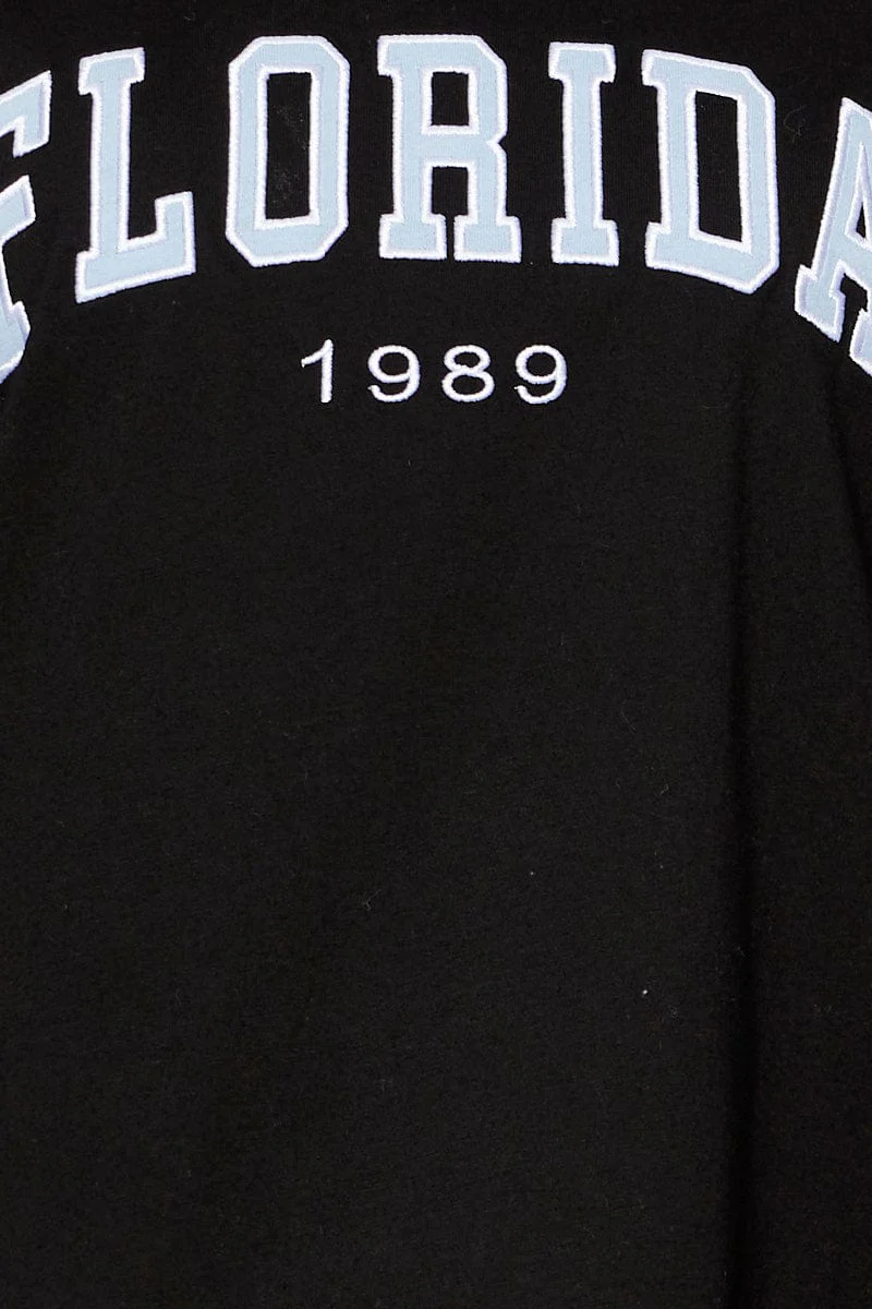 Black Jersey T Shirt Short Sleeve Embroided