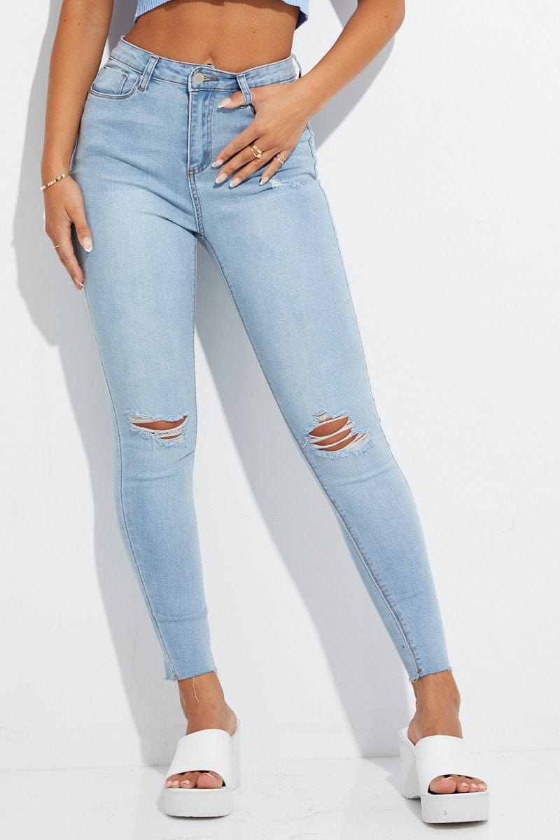 Blue Skinny Denim Jeans Mid Rise