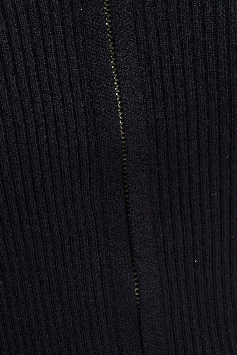 Black Knit Zip Up Cardigan Hooded