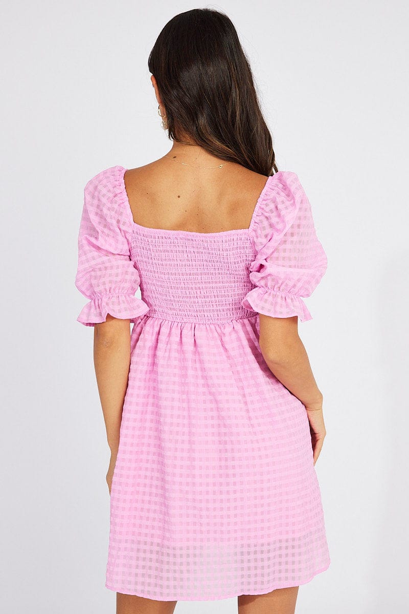 Pink Mini Dress Puff Sleeve