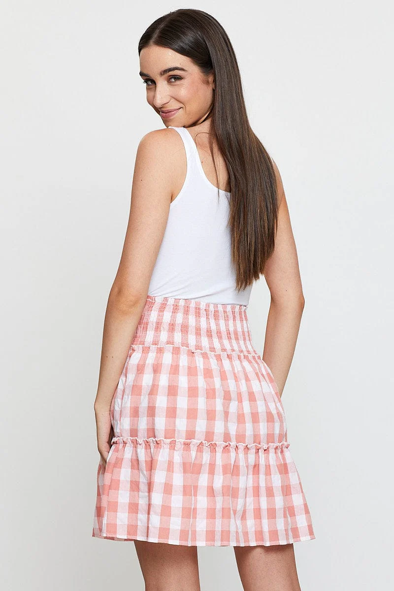 Check Flare Skirt Mini High Rise
