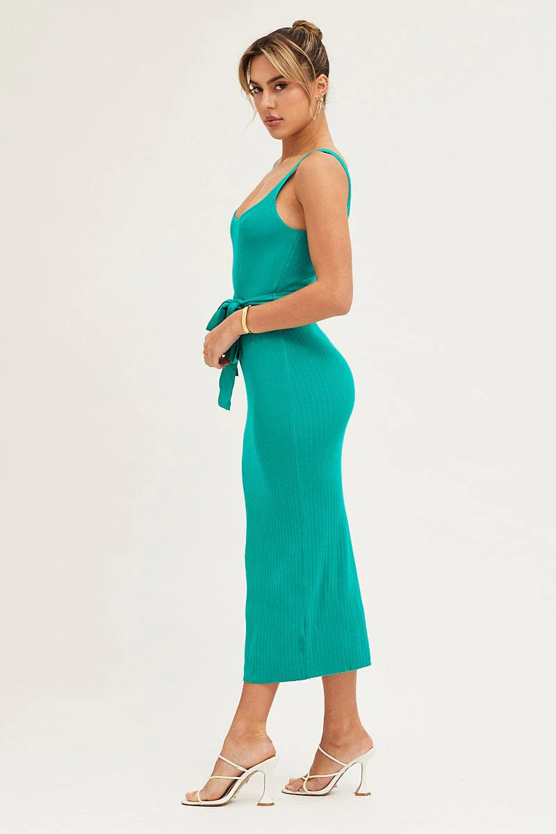 Green Knit Dress Evening Bodycon