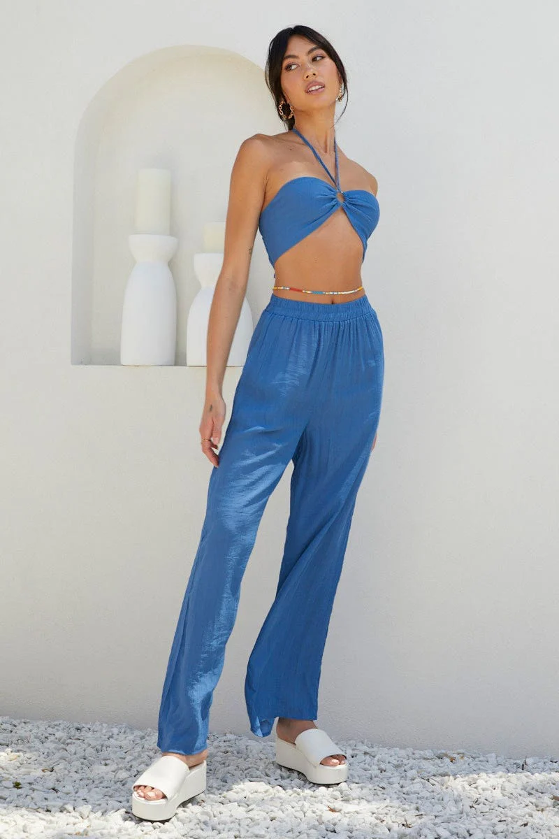 Blue Halter Bralette Crop