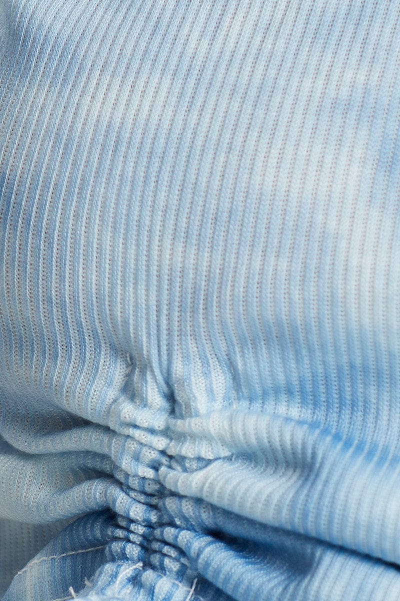 Blue Tie Dye Drawstring Ruched Top