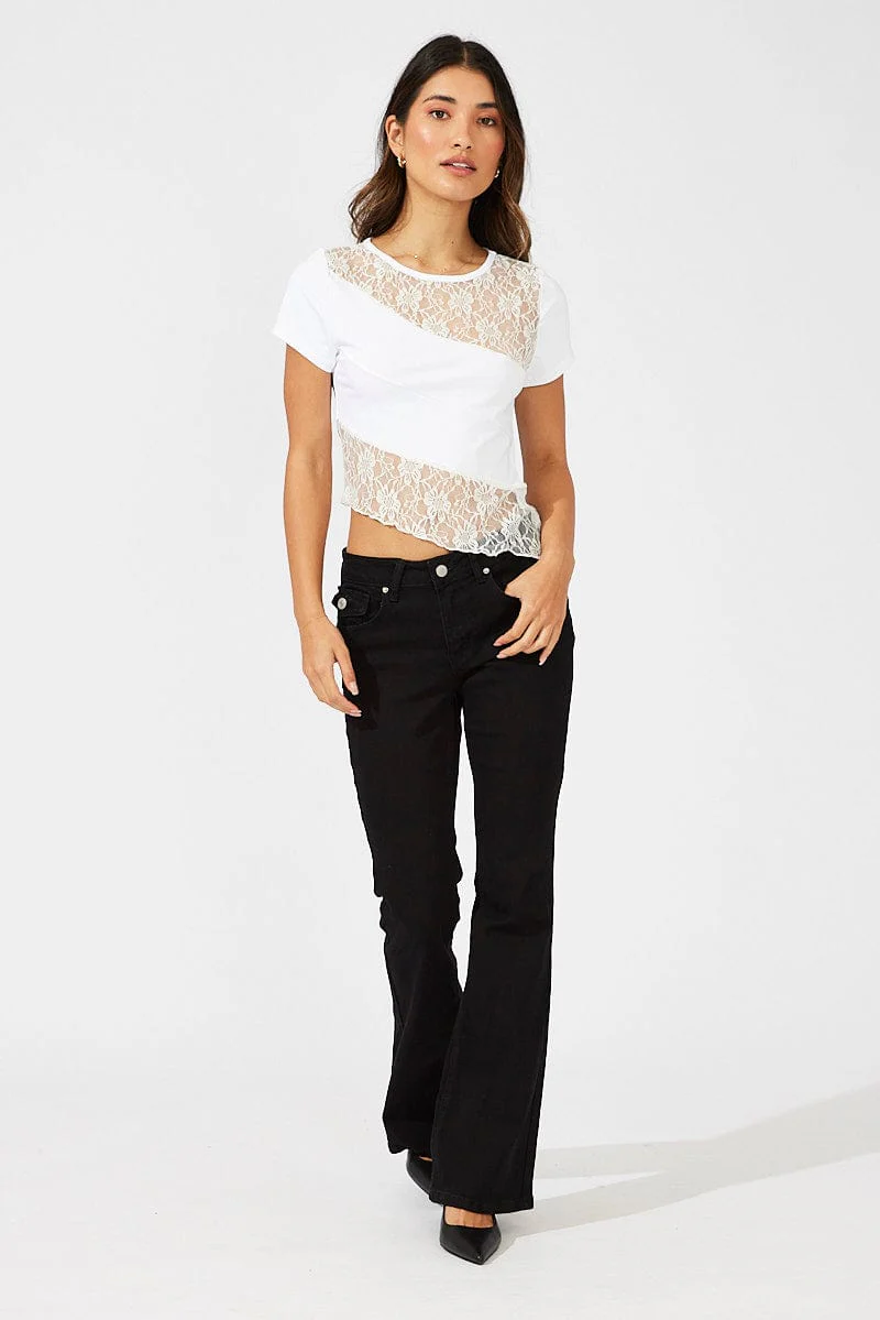 White Supersoft Lace Top Short Sleeve