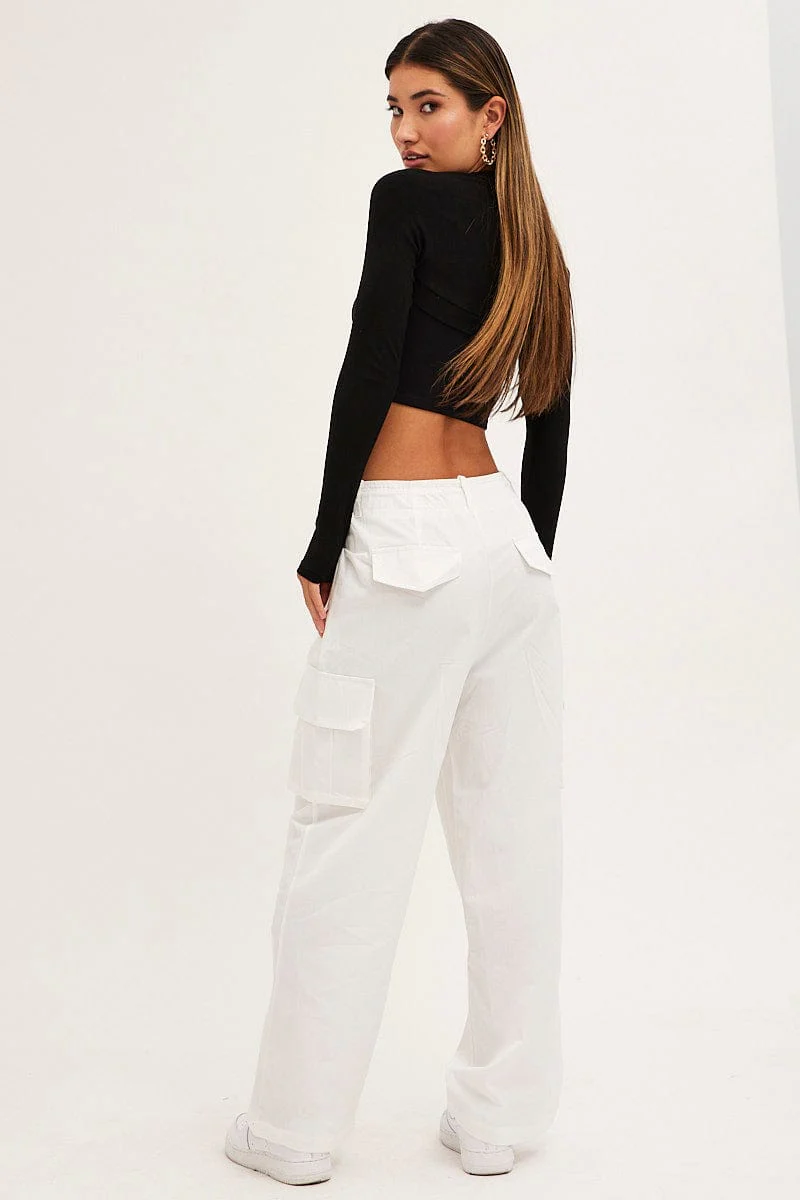 White Cargo Pants Relaxed Wide Leg